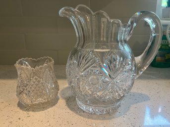 Cut Crystal Pitcher & Glass- 2 Pieces