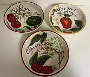 Certified International Brinley Primavera Hand Painted Pasta Bowls - 3 Piece Lot