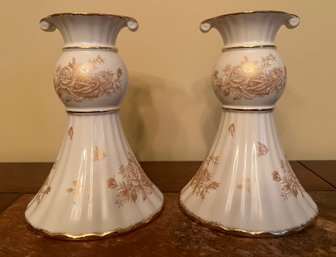 Royal Albert Old Country Roses Gold Ceramic Candle Holders