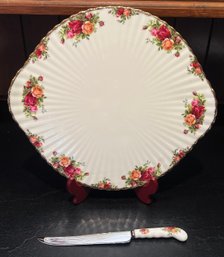 Royal Albert Old Country Roses Bone China Cake Plate & Knife In Box