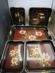 Lacquered Trays Set Of 5, Made In Japan