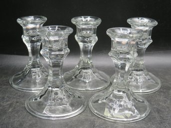 Glass Candlestick Holders - Set Of 5