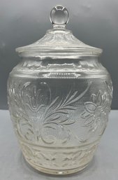 Large Cut Glass Floral Pattern Jar With Lid