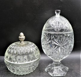 Cut Glass Covered Bowl & Teleflora Footed Covered Bowl - Lot Of 2
