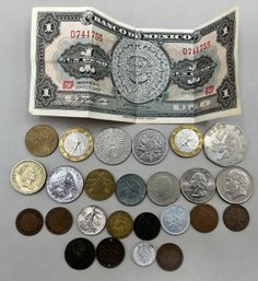 Lot Of Assorted Coins & Un Peso - 26 Piece Lot