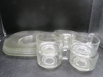 Glass Square Plates, Cups & Saucers - Service For 4