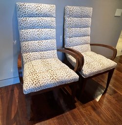 Century Furniture Walnut Leopard Pattern Upholstered Chairs, 2 Piece Lot