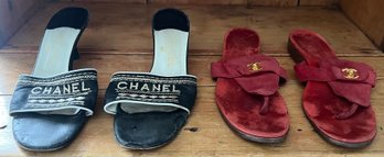 Chanel Leather Mules & Chanel Red Fabric Sandals Size 38.5 - 2 Pairs