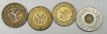 Assorted Vintage NYC Transit Tokens - 4 Piece Lot