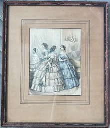 Antique Framed French Mid 19th Century Fashion Plate Print