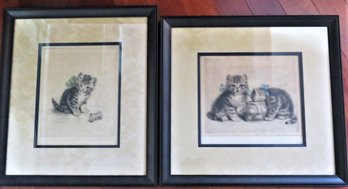Signed Sketch Of Kittens On Paper, Framed - Set Of 2