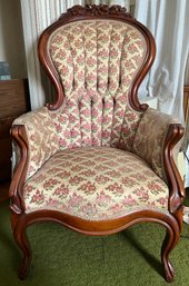 Tufted Rose Print Victorian Armchair