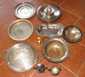 Silver Plated & Stainless Steel Assorted Platters, Cups & Sugar Bowl/creamer - 11 Pieces