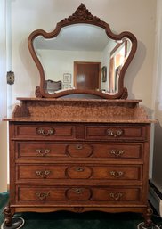 Antique Marble Top Swinging Mirror 5-drawer Chest