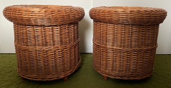 Wicker Storage Footstools - 2 Pieces