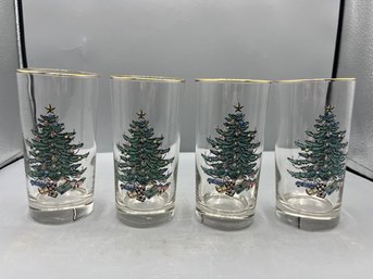 Hand Painted Christmas Tree Drinking Glass Set Of 8