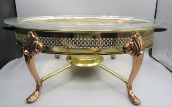Glass Serving Meat Dish With Sterno Warming Holder (2 Tone Stand In Rose Gold-tone/yellow Gold-tone) 2 Pieces