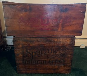 Antique Daggett's Chocolate Advertising & Sparrows Chocolates Advertising Wooden Crates - 2 Pieces