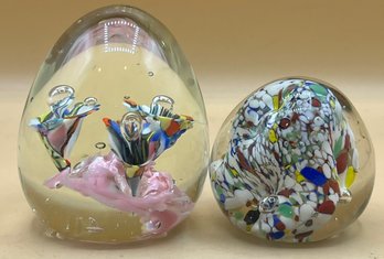 Art Glass Paperweight Bubbled Colorful