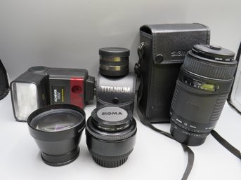 Camera Lenses, Flash Sigma/olympus & Storage Bag (4 Lenses/1 Flash)