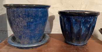 Ceramic Blue Glazed Planter Pots - 3 Pieces