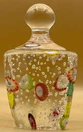 Fratelli Toso Murano Millefiori Flowers Bubbles Italian Art Glass Paperweight