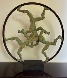 Attilla Tivadar 'Rat Race' Bronze Verde Sculpture Made Of Cast Stone