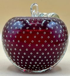 Blown Art Glass Apple Paperweight With Controlled Bubbles