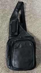 Black Faux Leather Sling Backpack Bag