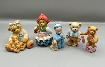 Cherish Teddies & Holly Hobbie Ceramic Bears Lot Of 5