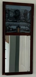 Antique Trumeau  Mirror With Reverse Painted Panel
