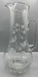 Etched Glass Pitcher With Ice Lip