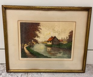 French Provincial Etching By Jean Robert, Framed