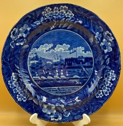 Clews Staffordshire Blue Historical Plate - Landing Of Lafayette New York 1824