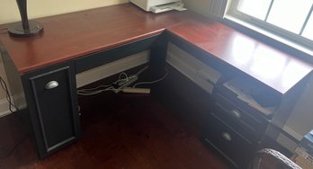 Farmhouse Wood L-Shaped Computer Desk In Antique Black/Cherry