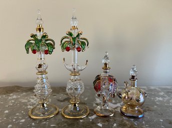 Egyptian Genie Glass Perfume Bottles In Boxes - 4 Piece Lot
