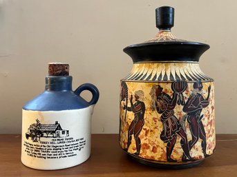 Old Prime Tavern Syrup Jug & Greek Pottery Jar With Lid