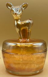 Marigold Carnival Glass Jeanette Deer Fawn Powder Box