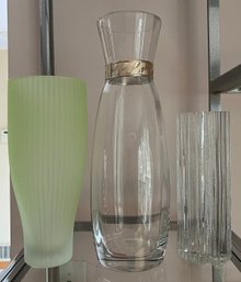 Crystal Green Ribbed Vase Poland, Stilarte Crystal Vase Italy & Ribbed Textured Glass Vase - 3 Pieces