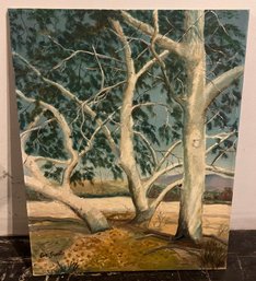 Eve Ernest Artist Signed Landscape Tree Painting