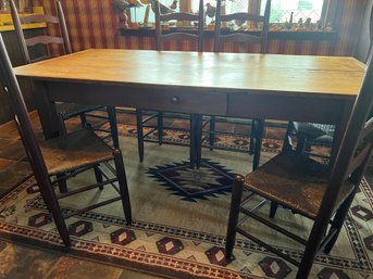 Rustic Country Style Single Drawer Butchers Kitchen Table With 6 Chairs