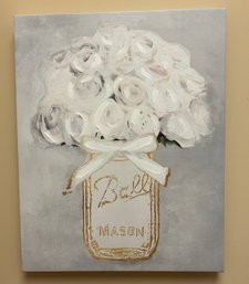 Ball Mason Jar Floral Arrangement Wall Decor On Stretched Canvas