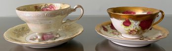 Royal Halsey Fine China Tea Cup W/ Saucer & Lefton Occupied Japan Tea Cup W/ Saucer - 4 Pieces