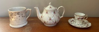 Daisy Bone China England Cup, Sadler England Bone China Tea Pot & Victorian Austria Teacup & Saucer - 5 Pieces