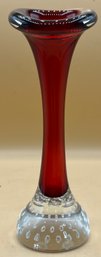 Aseda Sweden Blown Cranberry Crimson Red Glass Vase Controlled Bubble Pulpit