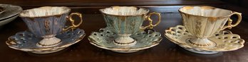 Iridescent Lusterware Tea Cups And Saucers- 12 Total Pieces