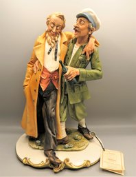Capodimonte Men With Bottle Porcelain Figurine - Made In Italy