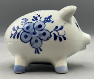 Delft Hand Painted Blue Piggy Porcelain Coin Bank