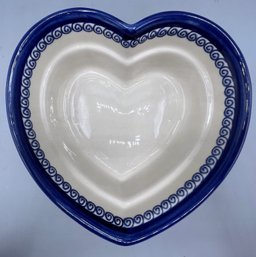 Boleslawiec UNIKAT Polish Pottery BLUE SWIRL Heart Shaped Serving Bowl