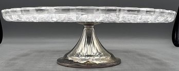 Clear Glass Ruffle Edge Cake Pedestal With Silver Colored Base